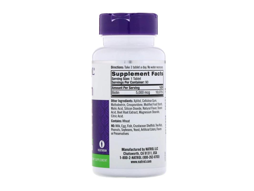 Биотин со вкусом клубники/Biotin Natrol 5000 мкг 90 таблеток - фото 2 Биотин со вкусом клубники/Biotin Natrol 5000 мкг 90 таблеток - фото 2