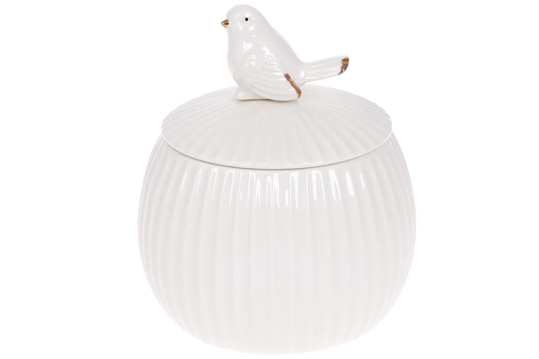 Банка фарфоровая Bonadi с обьемным декором Птичка 1,35 л Белый глянец (727-404)