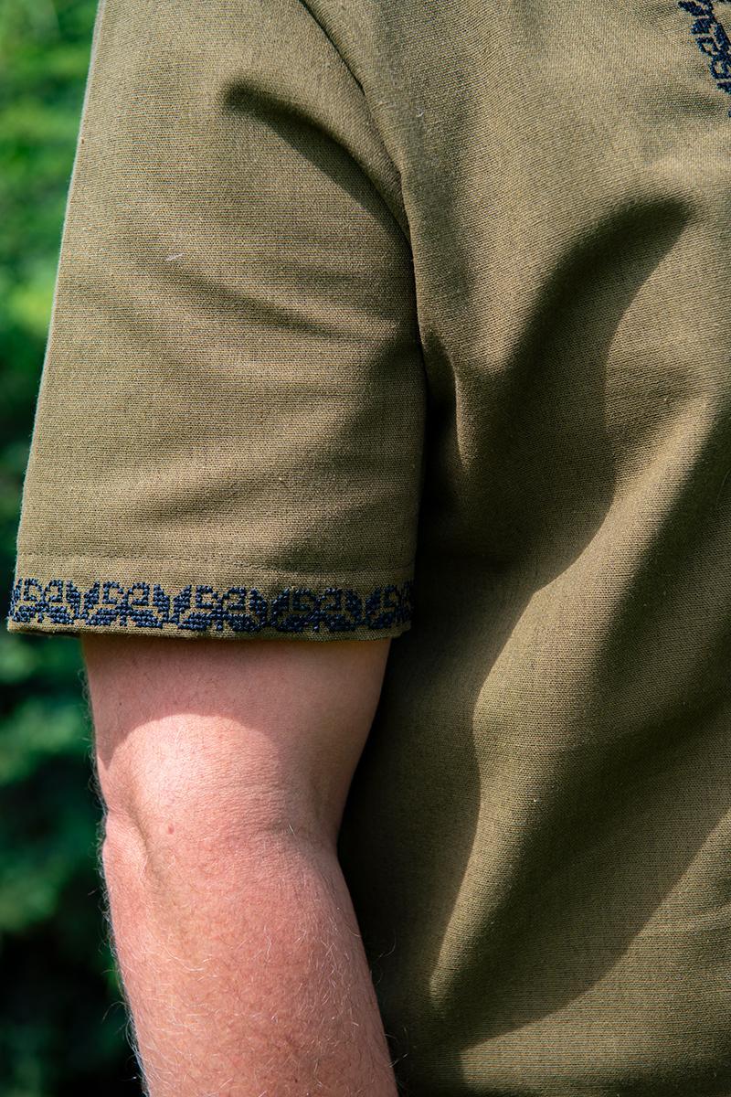 Вышиванка льняная мужская с коротким рукавом 5XL Хаки (1882611215) - фото 4 Вышиванка льняная мужская с коротким рукавом 5XL Хаки (1882611215) - фото 4