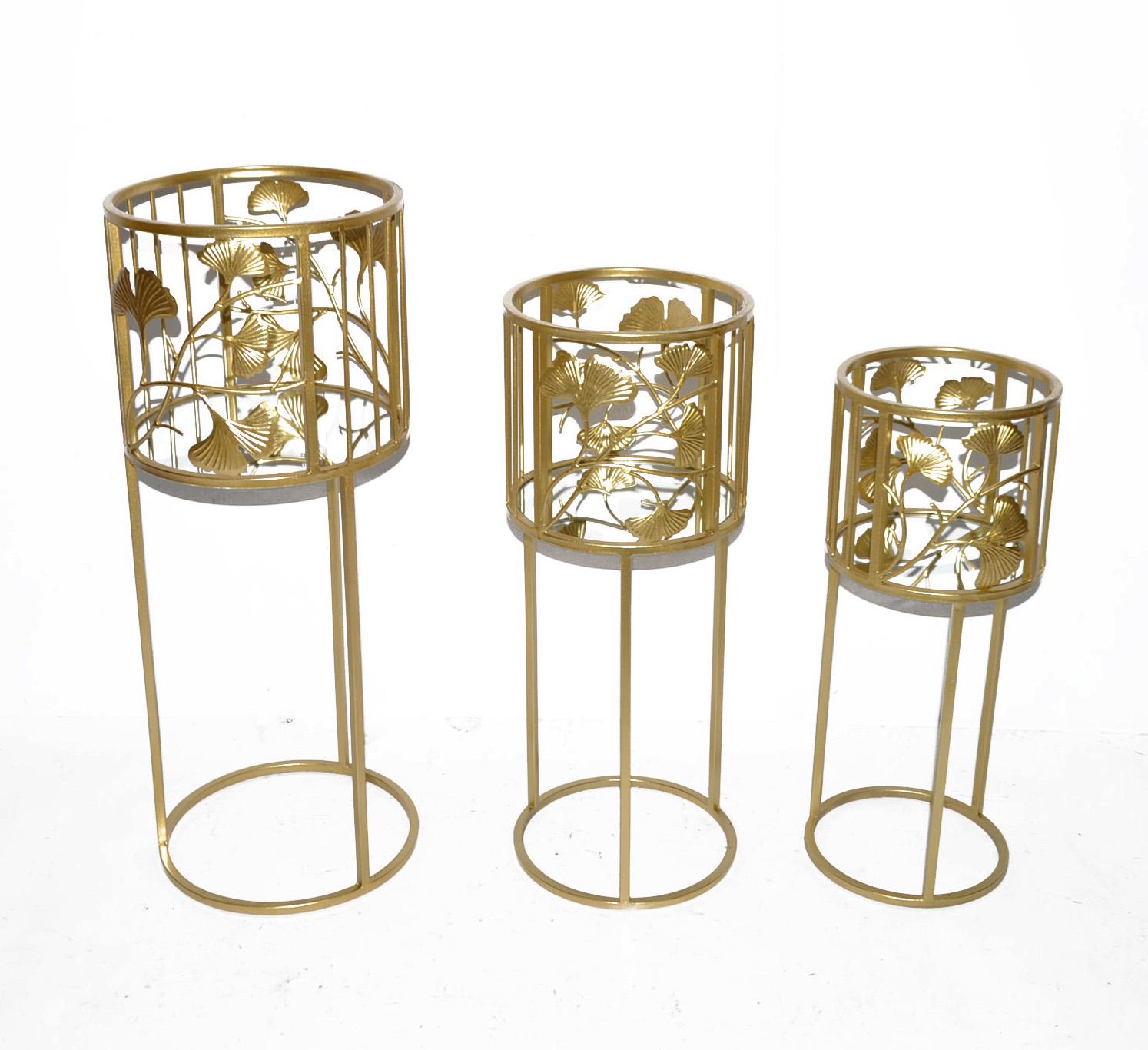 Ваза металлическая Гранд Презент 60624 Гинкго на стенде 3 шт. Золотой