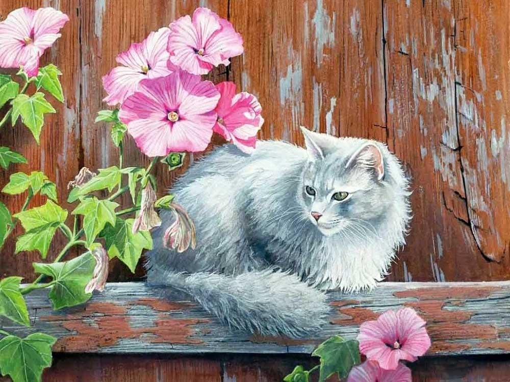 Алмазная мозаика Emerald Craft Серая кошка в цветах 20x30 см (23656)