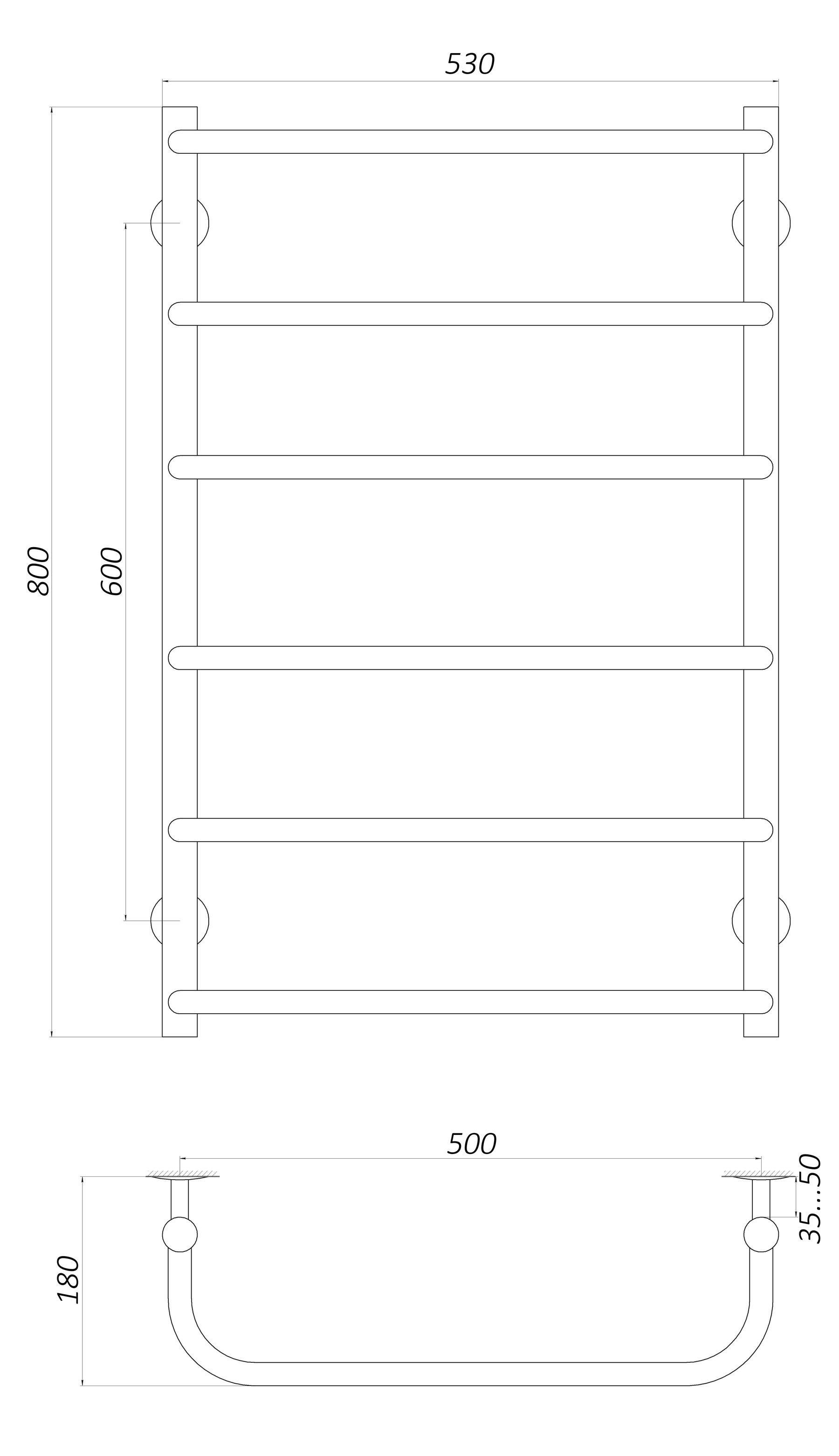 Сушарка для рушників UNIO LS W 800-500-6 драбинка/скоба вода - фото 4