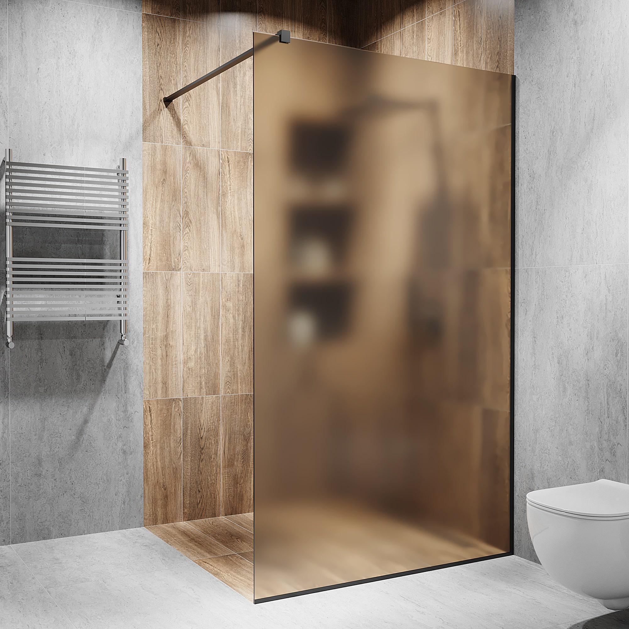 Перегородка скляна душова 2000х700 мм скло бронза з фурнітурою чорною матовою