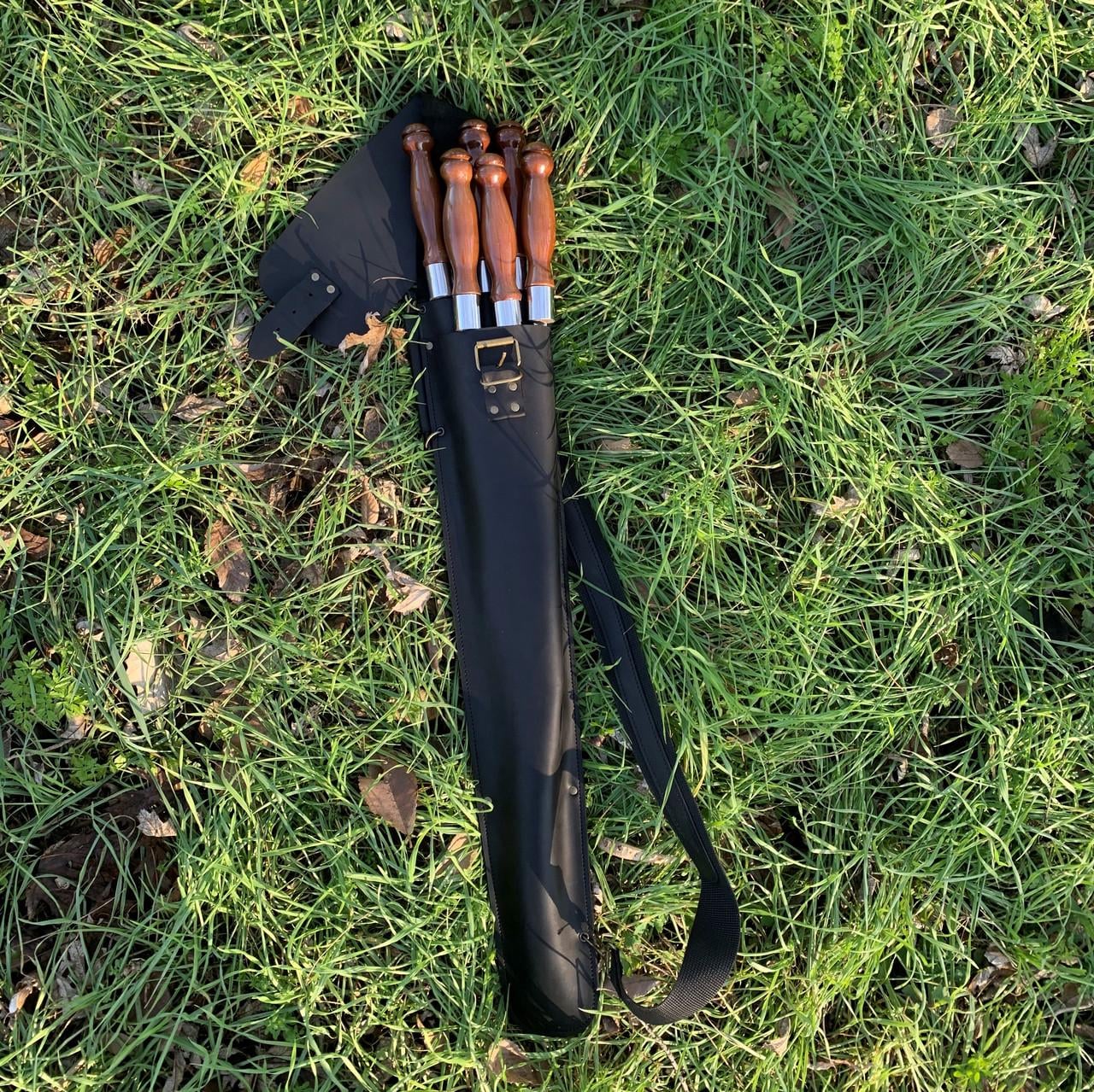 Набор шампуров ручной работы Колчан Сокол в кожаном чехле 6 шт.