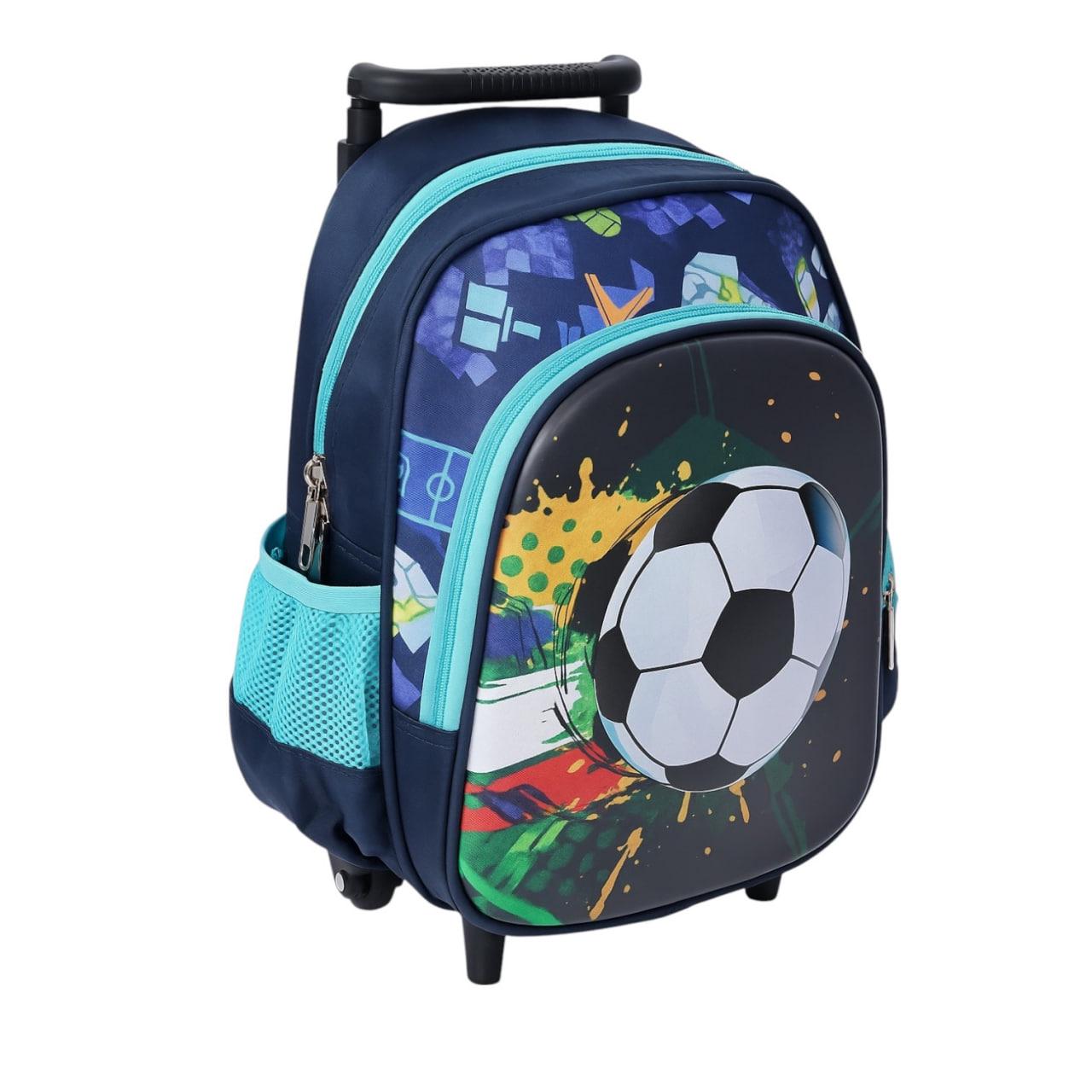 Рюкзак на колесах с выдвижной ручкой N899 два отделения с принтом футбольного мяча Синий Рюкзак на колесах с выдвижной ручкой N899 два отделения с принтом футбольного мяча Синий