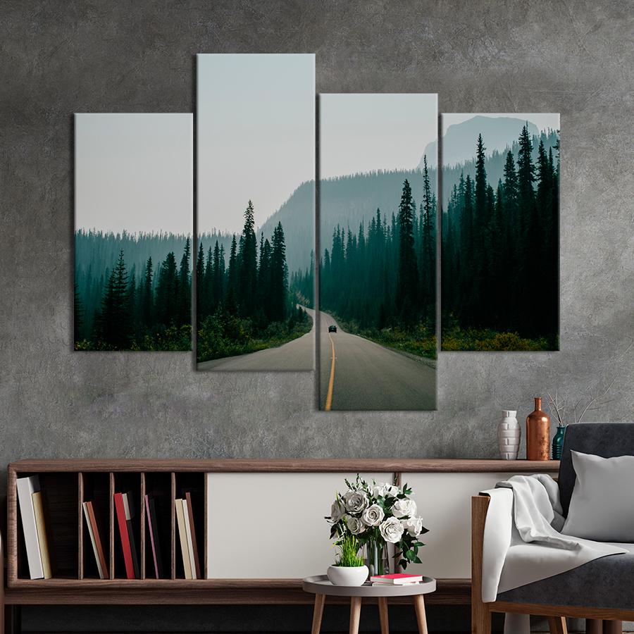 Картина природа Дорога через хвойный горный лес 129x90 см (A1125-4)