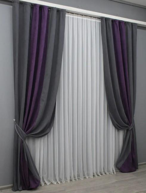 Штори комбіновані 1,5х2,7 м 2 шт. Графітовий/Баклажановий (016дк/1031-1190-1031ш) - фото 5 Штори комбіновані 1,5х2,7 м 2 шт. Графітовий/Баклажановий (016дк/1031-1190-1031ш) - фото 5