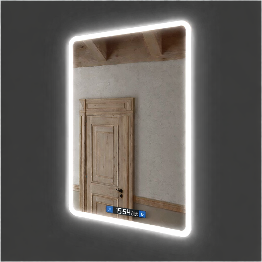 Зеркало для ванной LED ML-12 70x50 см с подсветкой/Smart-дисплеем часы/температура и подогревом антизапотевания