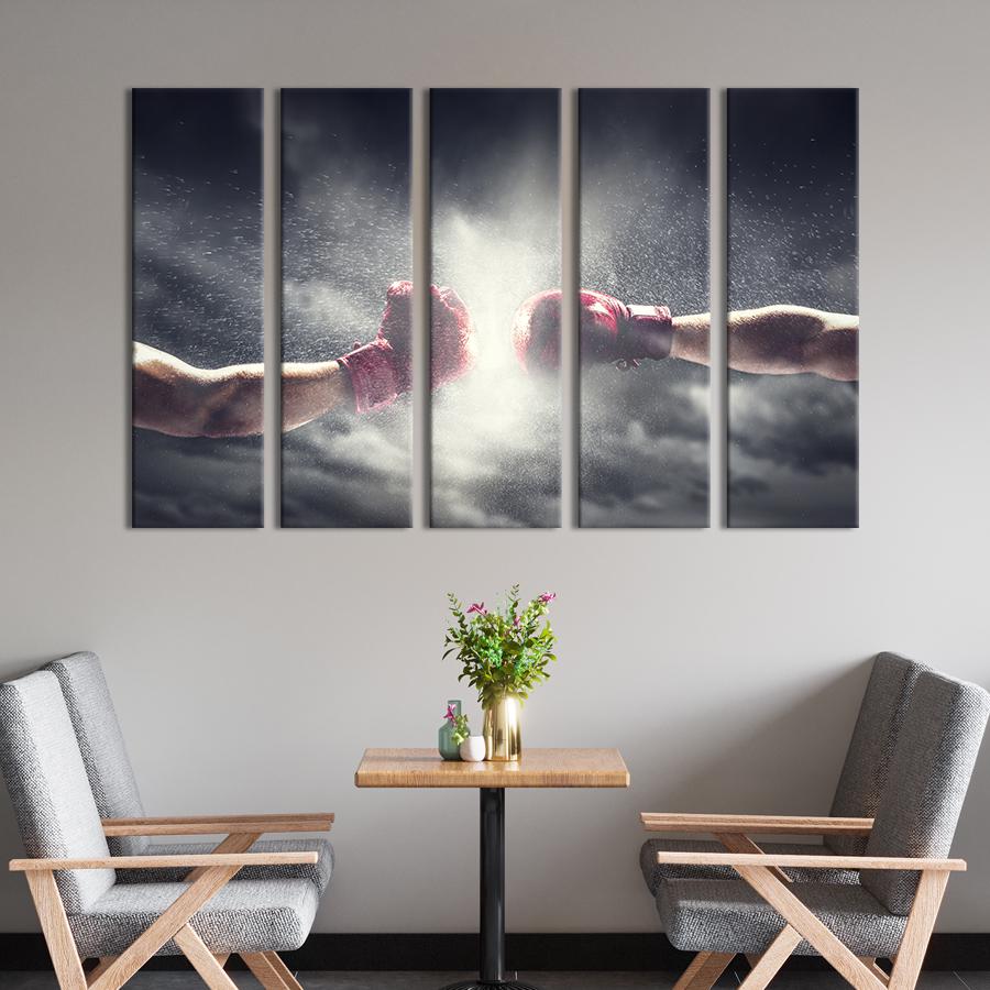 Модульная картина из 5 частей Боксеры в красных перчатках 132x80 см (497-51)