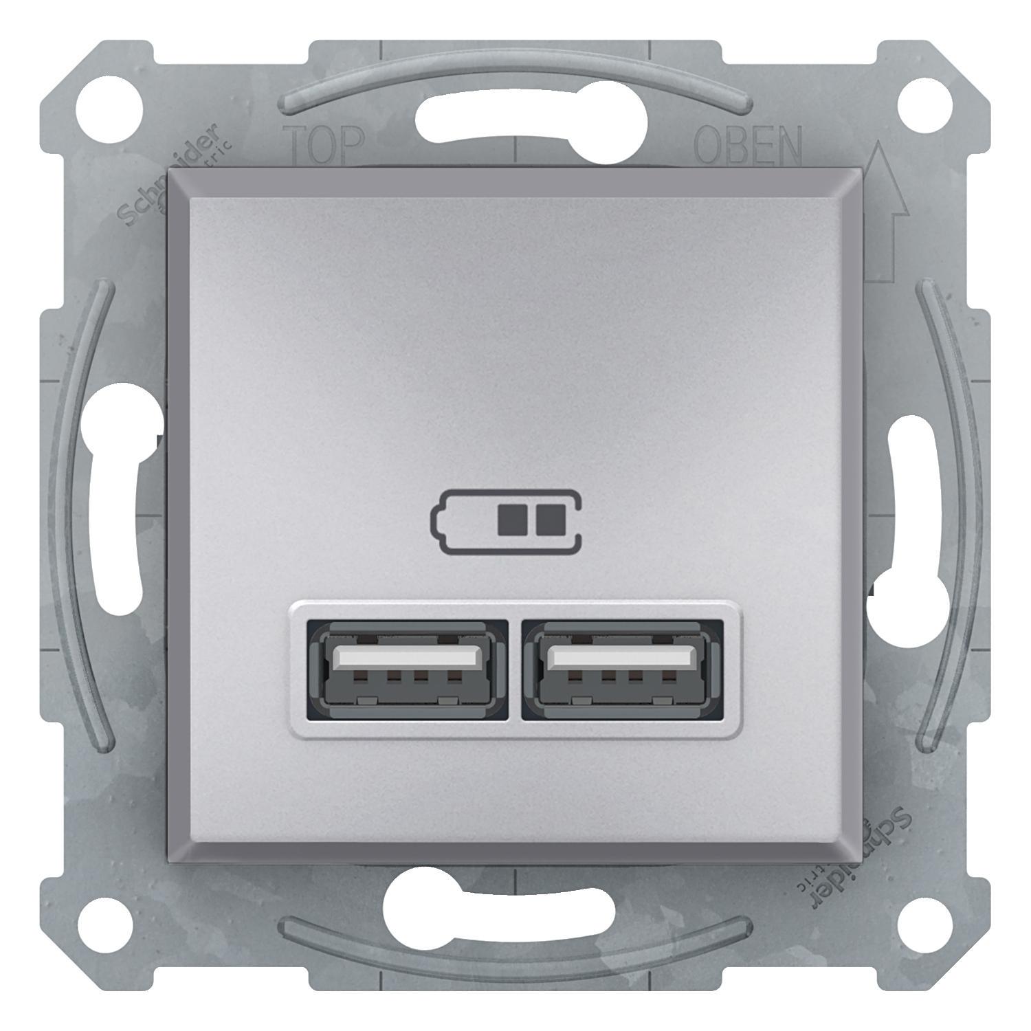 Розетка Schneider Electric Asfora USB 2.0 5V DC max 2,1 A Алюминий (EPH2700261)