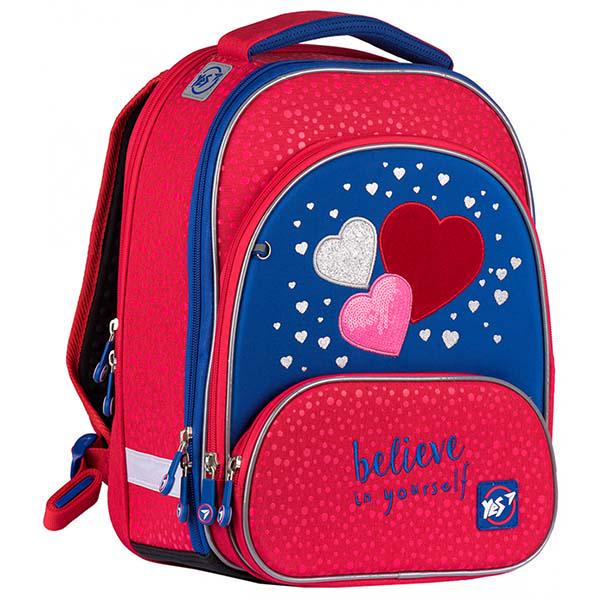 Рюкзак каркасный школьный YES JUNO ULTRA Heart beat 36х27х17 см Малиновый/Синий (ЦБ-00028893)