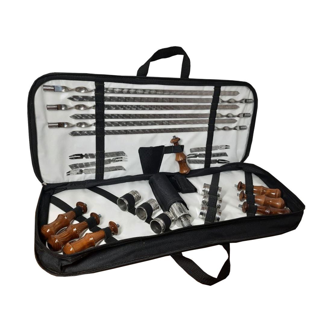 Набор шампуров в чехле с круглой фляжкой