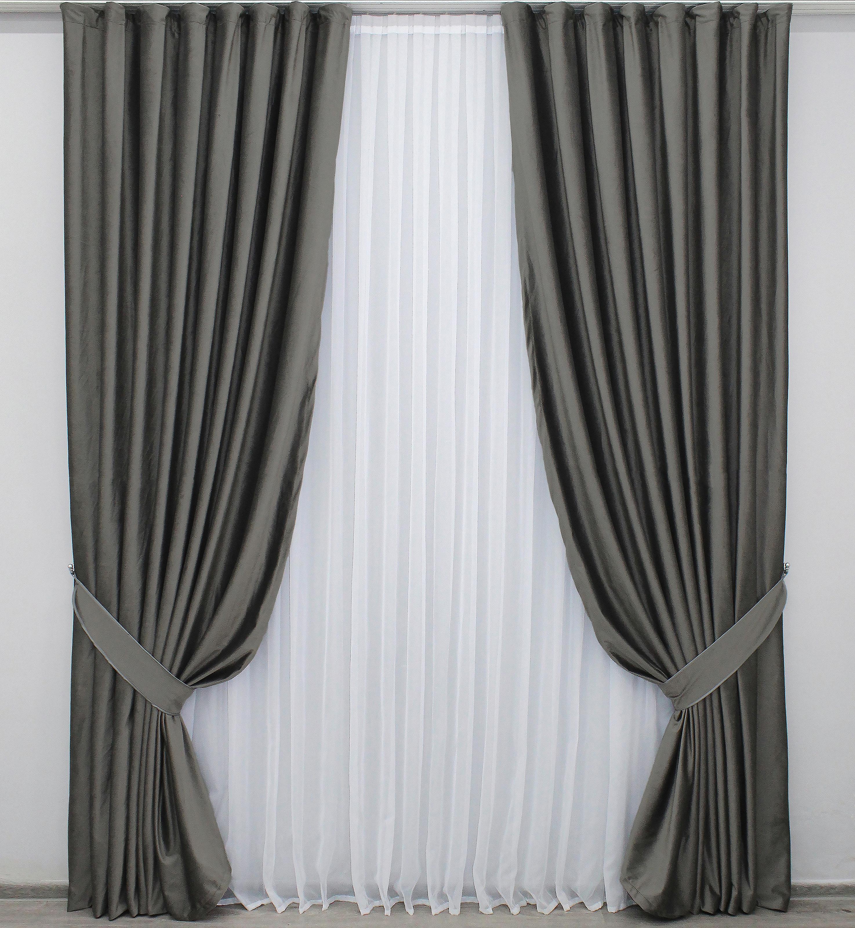 Комплект штор VR-Textil № 1217 ш бархат 150х275 см 2 шт. Серый/Коричневый (33-0053)