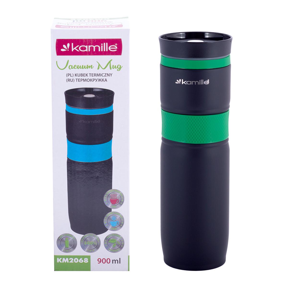Термокружка Kamille KM-2068 из нержавеющей стали с TPR-вставкой 900 мл Зеленый (1883389129)