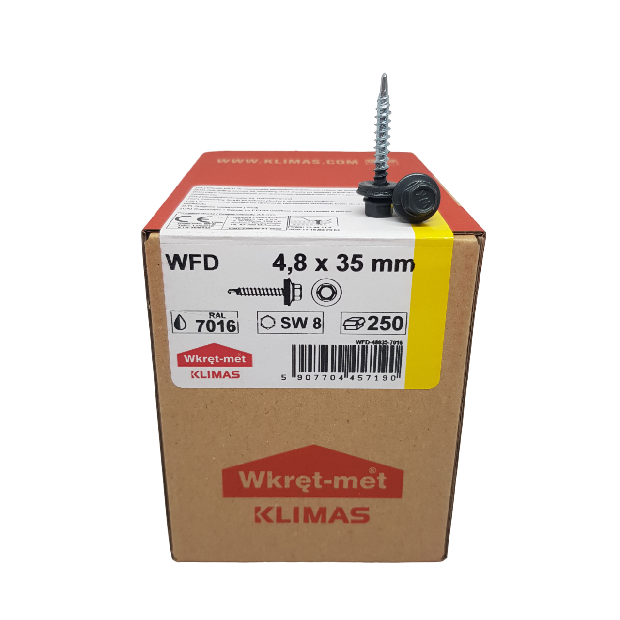 Саморез кровельный Wkret-Met WFD по дереву с шайбой EPDM 4,8х35 мм (RAL 7016)