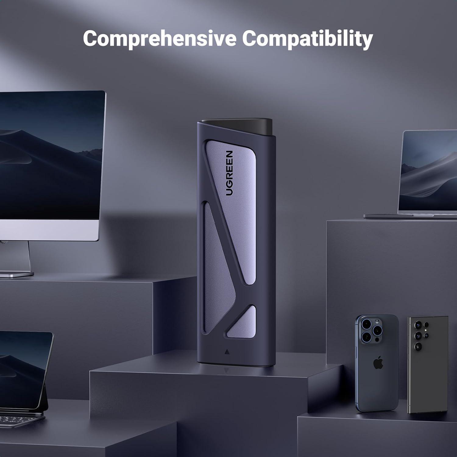 Зовнішній корупус UGREEN для SSD M.2 NVMe/SATA 10 Гбіт/с USB 3.2 Gen 2 UASP TRIM до 8 ТБ Сірий (15813) - фото 6