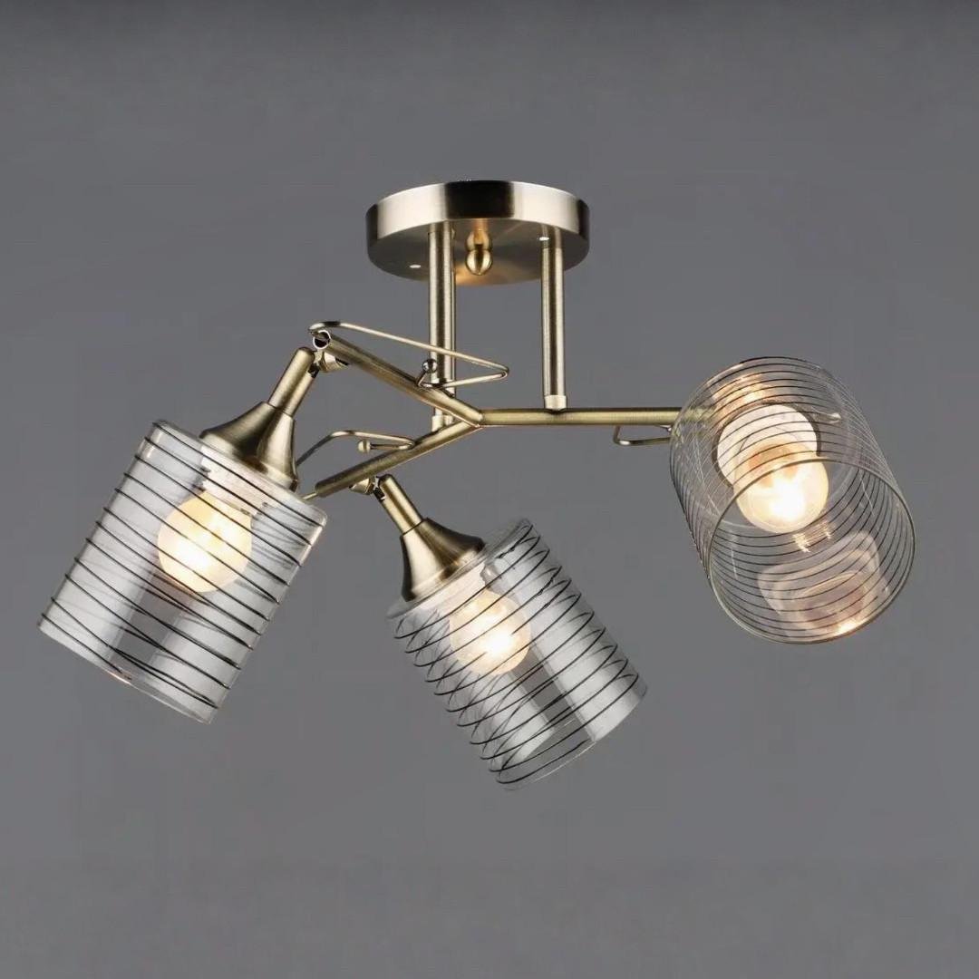 Люстра Sirius на три плафона в полоску под лампу Е27 Бронзовый (B N6683/3 AB)