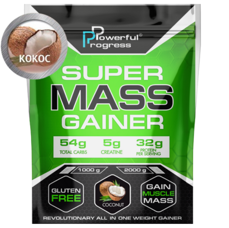 Гейнер высокобелковый для набора массы Powerful Progress Mass Gainer Кокос 1 кг (7427) - фото 1