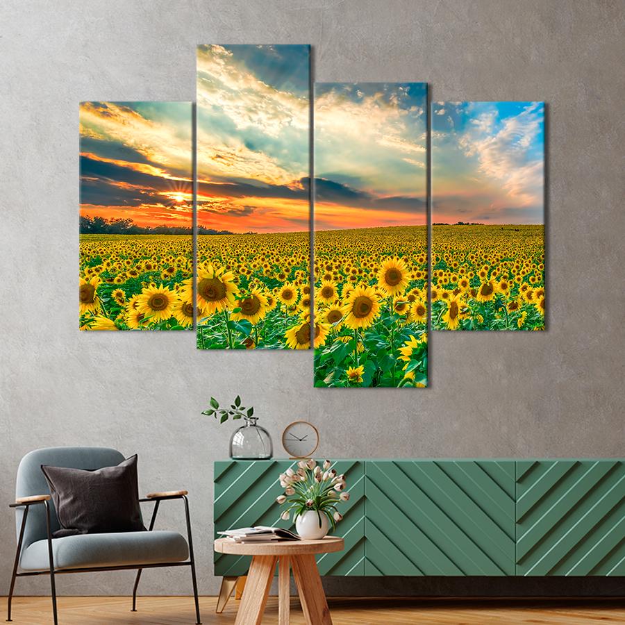 Картина природа Красивое поле подсолнухов 129x90 см (A1107-4)