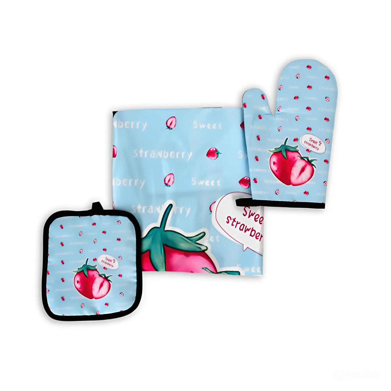 Кухонный набор Stenson R89670 Sweet Strawberry варежка/прихватка/фартук (33088532)