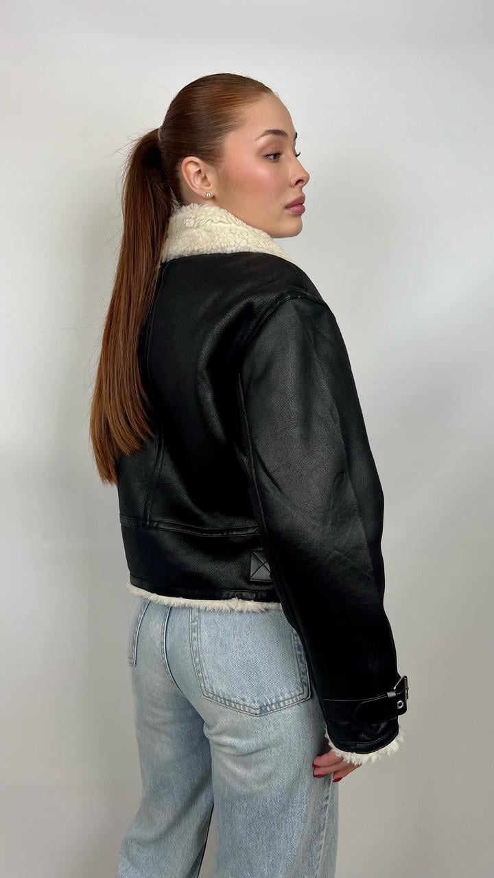 Дубленка женская Бренд #F2418-05 M Бежевый (23918470) - фото 3 Дубленка женская Бренд #F2418-05 M Бежевый (23918470) - фото 3