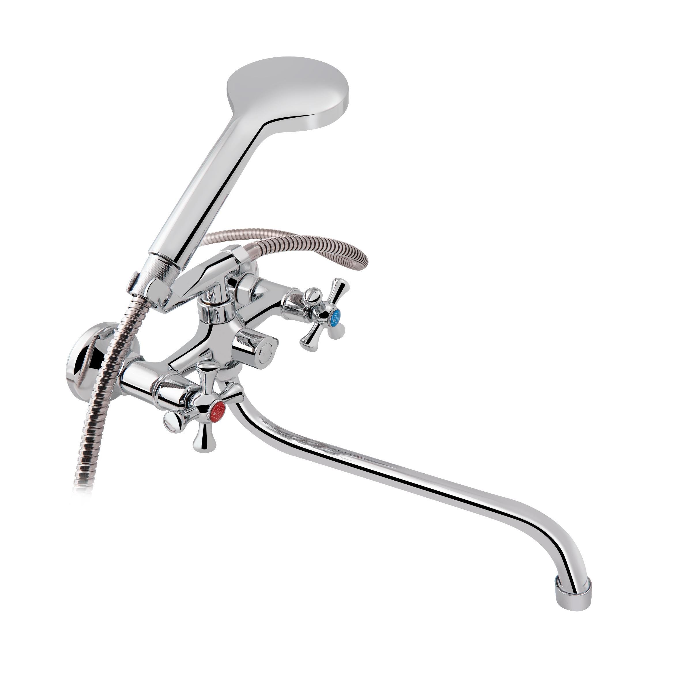 Змішувач для ванни Lidz Lamb 1401 з поворотним виливом двовентильний з душовим гарнітуром Chrome (LDLAM1401CRM22017)