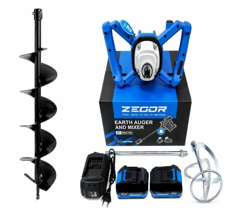 Мотобур-миксер аккумуляторный Zegor EMAX-21BL шнек IEA-150-800х2 АКБ 21V 4 Ah (38320908)