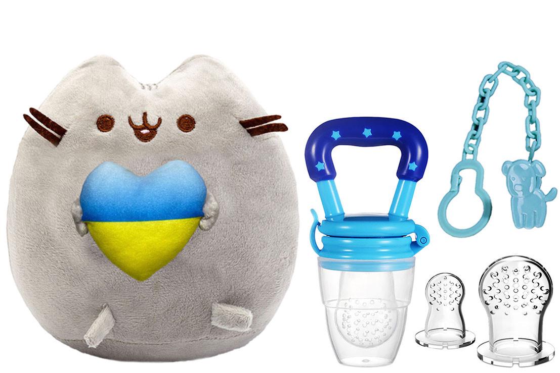 ᐉ Игрушка мягкая Pusheen cat с сердцем и ниблер силиконовый с насадками  Голубой (n-10589) • Купить в Киеве, Украине • Лучшая цена в Эпицентр