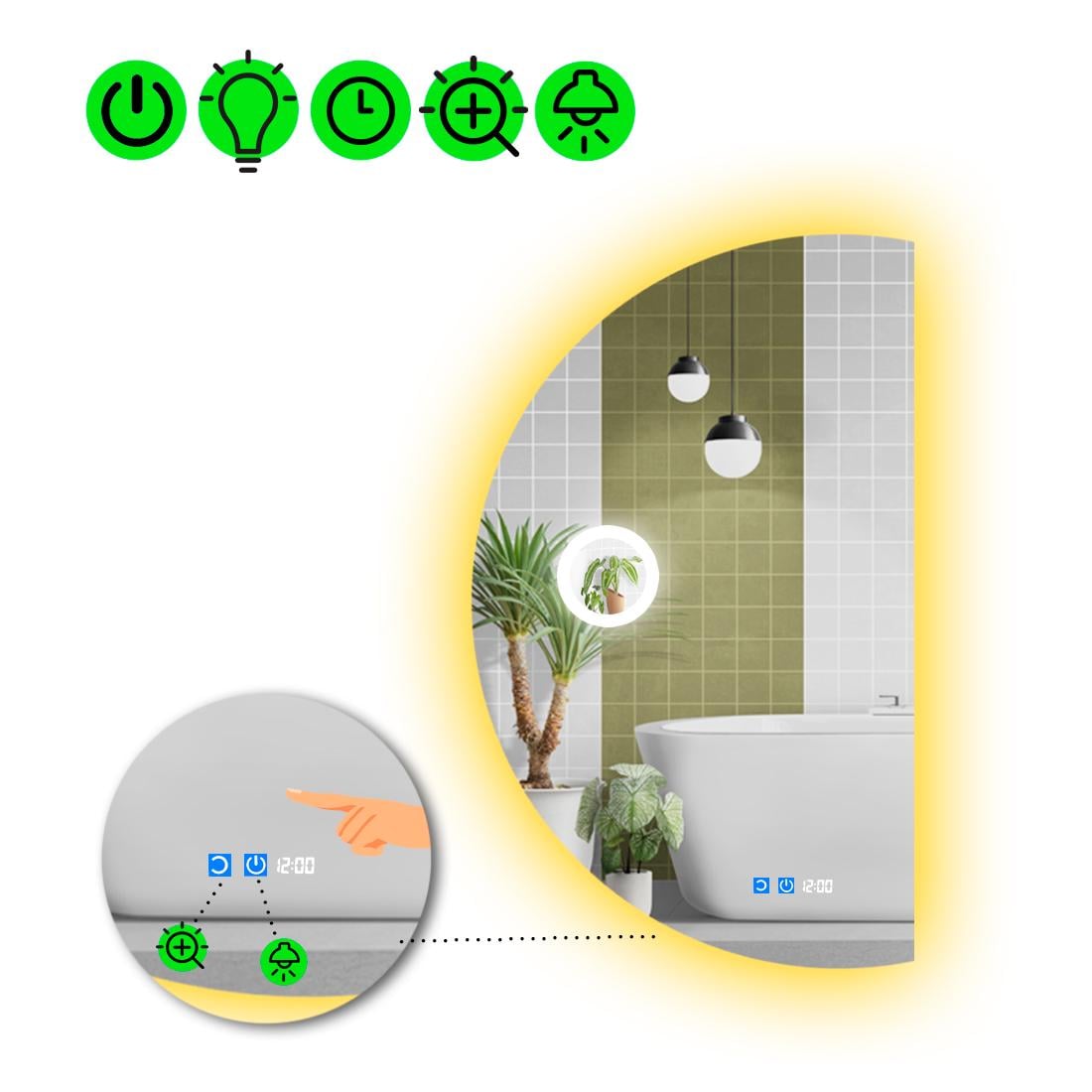 Зеркало с LED подсветкой Parette 2 с двумя сенсорами 120x60 см (8737372)