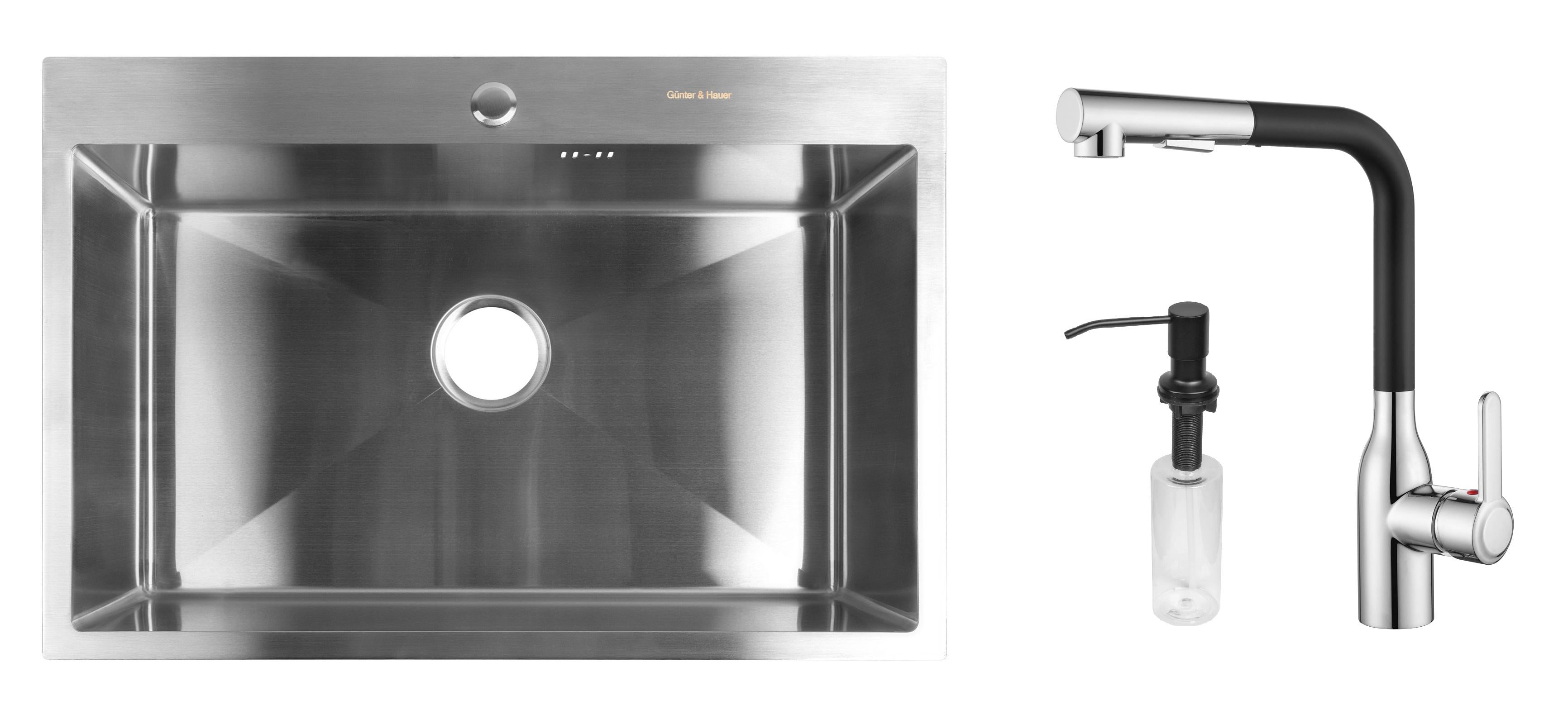 Комплект з кухонної мийки Gunter&Hauer Odenbach 7522 Inox та кухонного змішувача Gunter&Hauer DUNKEL Cr-Bl