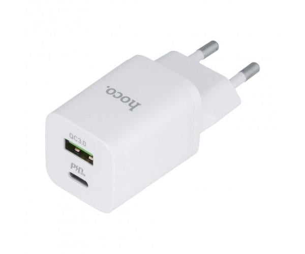 Устройство зарядное сетевое Hoco N13 USB/Type-C PD30W QC3.0 cable Type-C to Lightning 1 м White