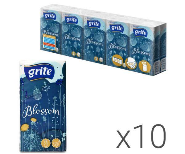 Платки бумажные трехслойные GRITE Blossom 10 шт. х 10 шт. (17851) - фото 2