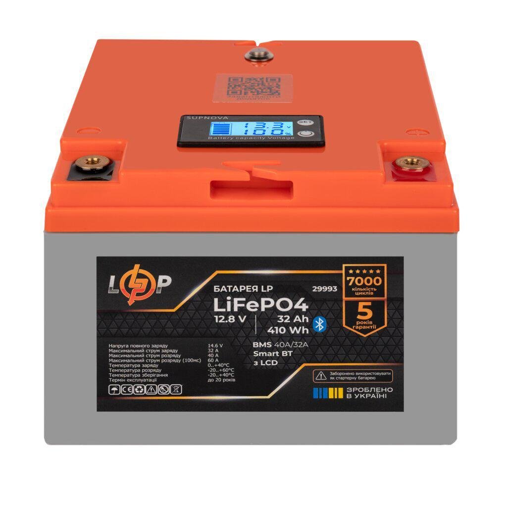 Аккумулятор LogicPower LiFePO4 Smart BT пластик LCD 12,8V 32 Ah 410 Wh BMS 40А/32A (29880002)