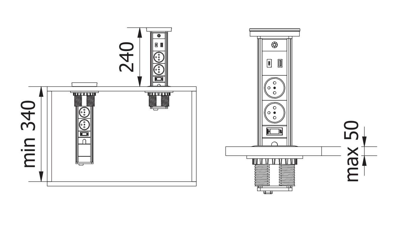 Подовжувач GTV CAMINO 2 розетки SCHUKO USB A+C QC WC 10W 1,5 м Чорний (AE-BPW2sCAM-20) - фото 3