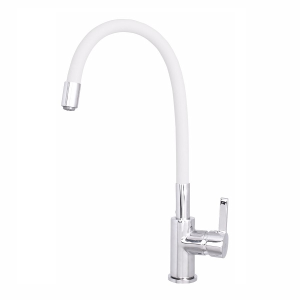 Змішувач для кухні Rubineta Flexy 33 WT з гнучким виливом Хром/Білий (FL30078)
