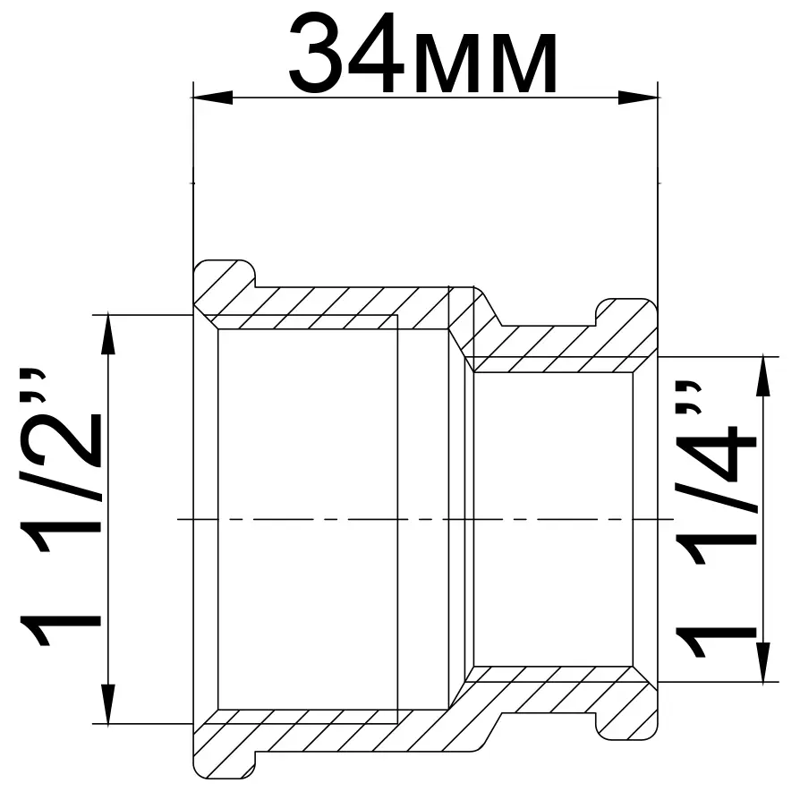 Муфта редукційна латунна 1 1/2″ВРх1 1/4″ВР ливарна (307-1Б) - фото 2