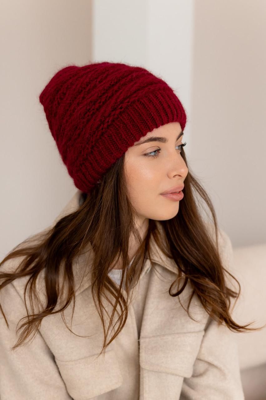 Шапка зимняя женская Венеция из ангоры двойная Бордово-коричневый (2767776086)