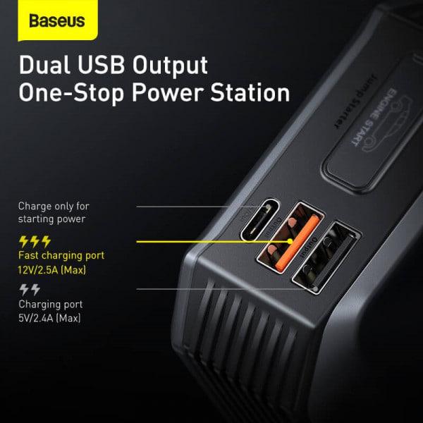 Пуско-зарядний пристрій BASEUS MAX Car Jamp Starter Super Energy 3в1 12V 20000 mAh 2000A з функцією павербанку Чорний (CGNL020001) - фото 6