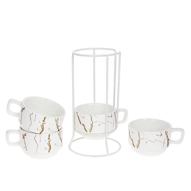 Набор фарфоровых чашек на металлической подставке 200 мл 4 шт. (32609) - фото 2 Набор фарфоровых чашек на металлической подставке 200 мл 4 шт. (32609) - фото 2