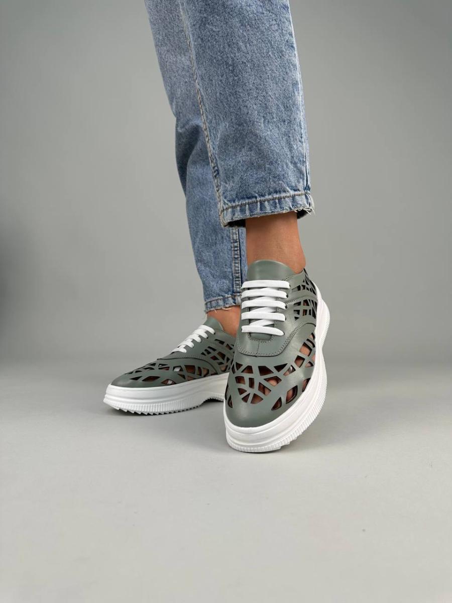 Кеды женские кожаные с перфорацией р. 36 Оливковый (9200-1/36) - фото 3 Кеды женские кожаные с перфорацией р. 36 Оливковый (9200-1/36) - фото 3