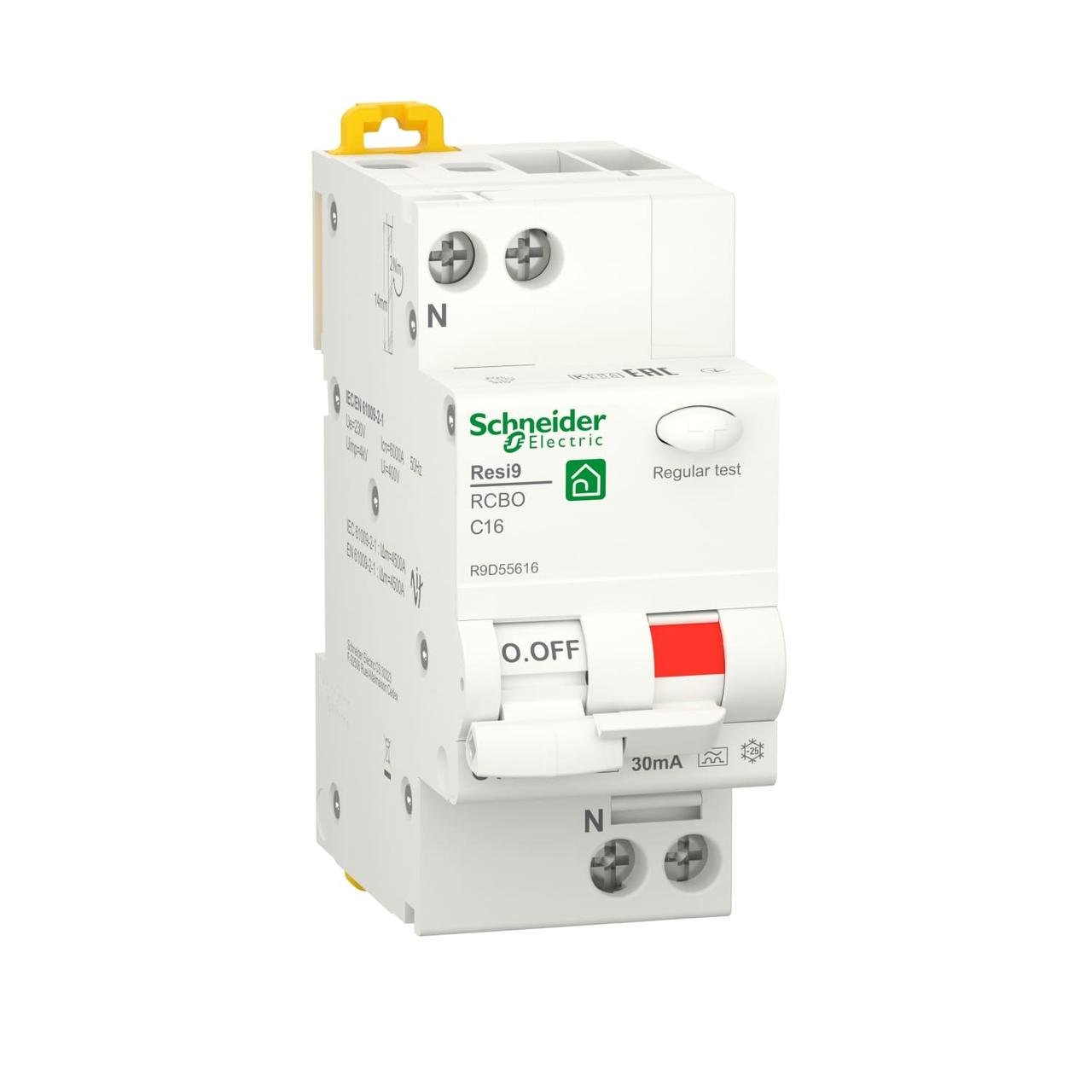 Дифавтомат Schneider Electric 16А 30мА 6 kA 2 полюса тип C A R9D55616 Resi9 (42785)