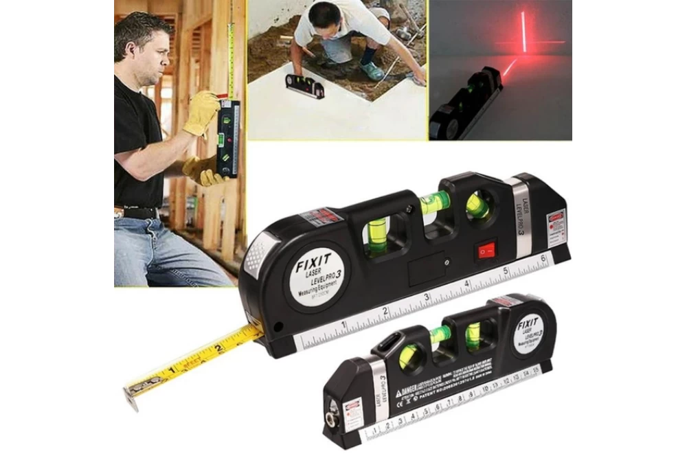 Лазерний рівень нівелір LASER Level PRO 3 4в1 бульбашковий з вбудованою рулеткою (23442038) - фото 3