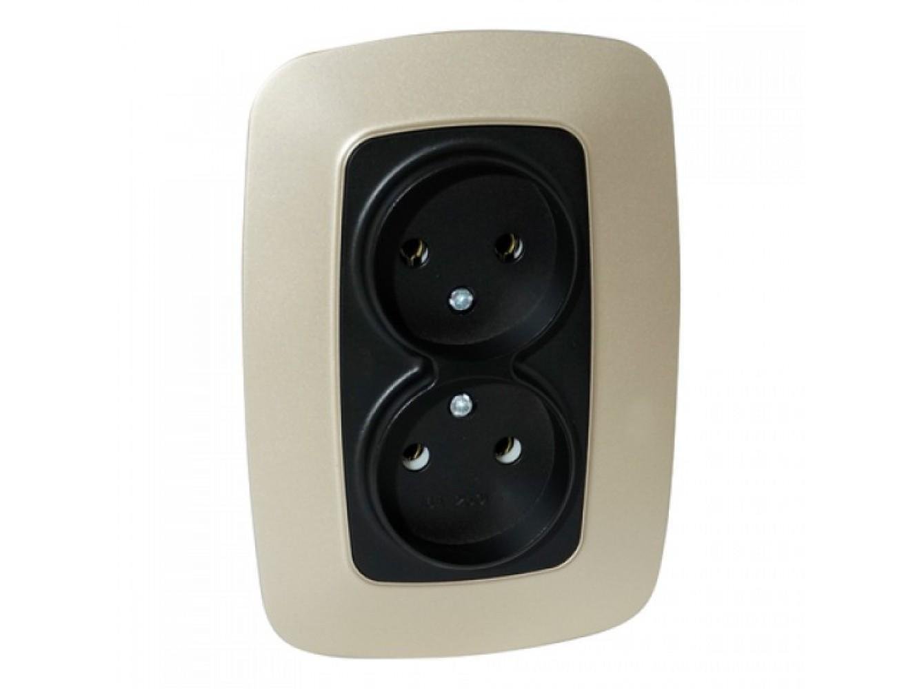 Розетка встроенная HOROZ ELECTRIC двойная 16А 250V ELA Золотой/Черный (112-007-0007-040)