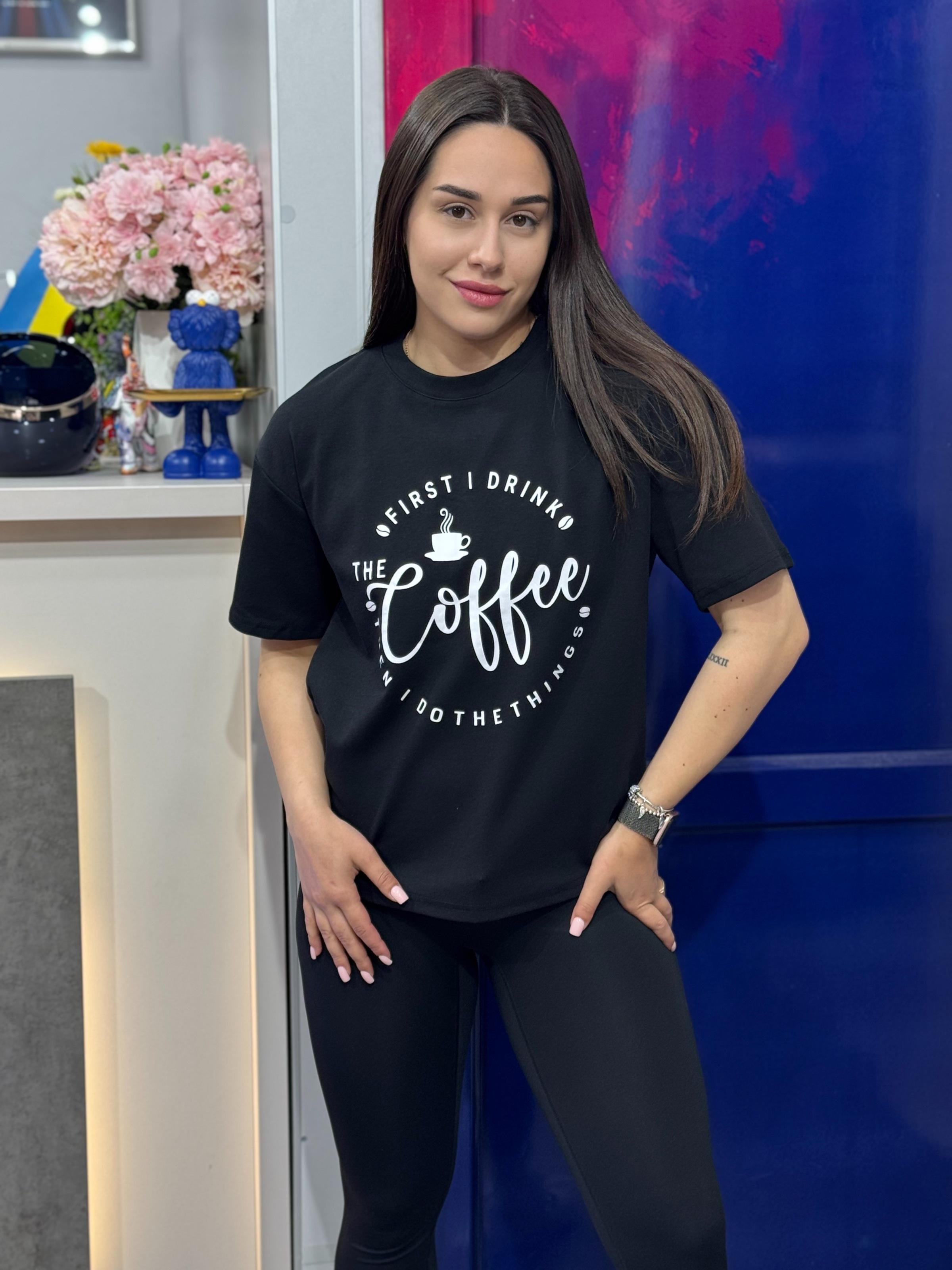 Футболка женская с кофейным принтом OS Черный (#27006)