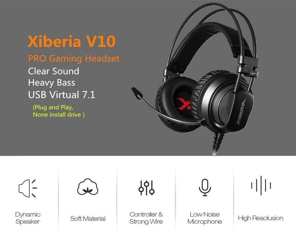 Наушники игровые Xiberia V10 USB 7.1 USB с микрофоном Красный (1848097380) - фото 2