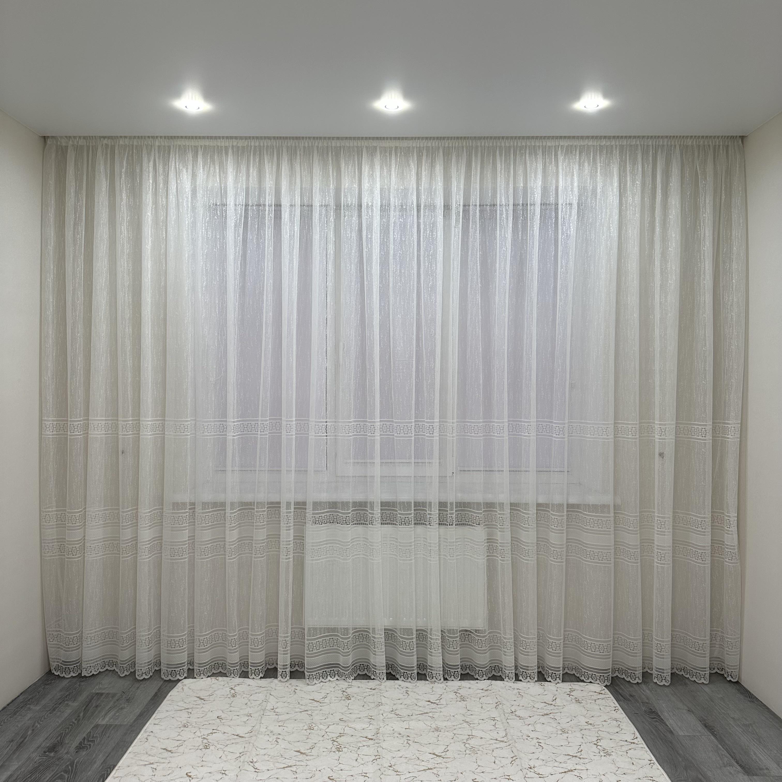 Тюль жаккард готова з візерунком 300х270 см на тасьмі 6 см 2 ряди петель Молочний (ТПМ-3) - фото 7 Тюль жаккард готова з візерунком 300х270 см на тасьмі 6 см 2 ряди петель Молочний (ТПМ-3) - фото 7