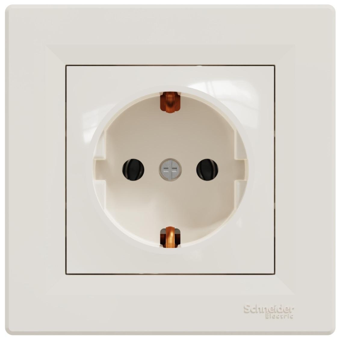 Розетка одинарная с заземлением Schneider Electric Asfora с рамкой Кремовой (00000003080)