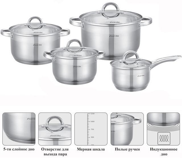 Набір посуду Kamille Glass Strip 3 шт. 2,9/ 3/9/ 6,5 л та ківш 2,1 л - фото 2 Набір посуду Kamille Glass Strip 3 шт. 2,9/ 3/9/ 6,5 л та ківш 2,1 л - фото 2