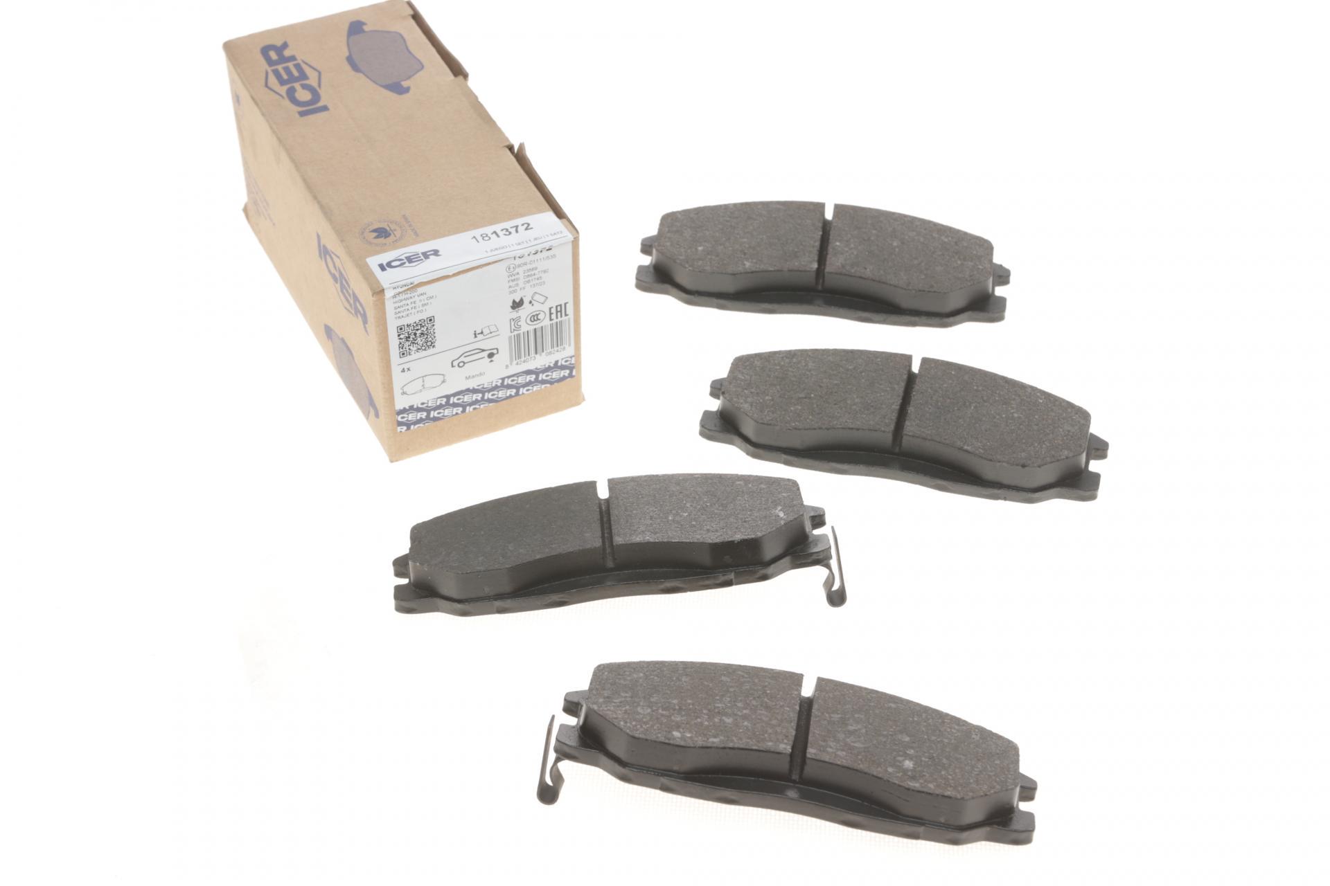 Колодки тормозные передние ICER Hyundai Santa Fe/Trajet 00-12/Ssangyong Actyon/Kyron 05-/Rexton 02- (181372 ICER)