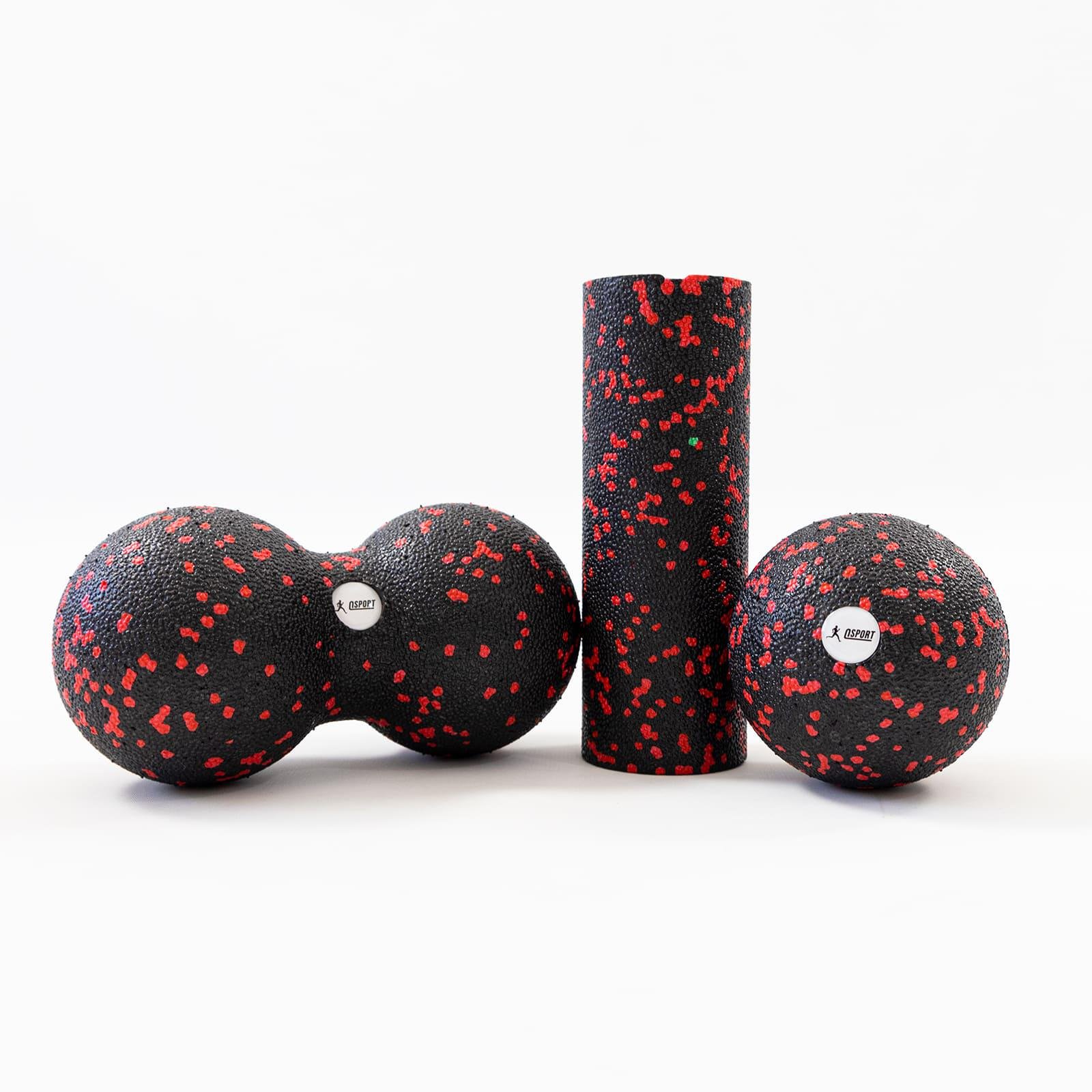Набір масажний для йоги та фітнесу OSPORT EPP 3в1 масажний валик/йога рол/масажний м'яч МФР Чорно-червоний (OF-0281)